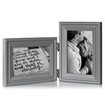 Tamolus 4x6 Double Hinged Picture Frame Folding Photo Frame Horizontal and Vertical in Gray Pine Wood with Real Glass for Tabletop X2-HUI-HS46