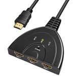 GANA HDMI Switch 3 in 1, HDMI Switch 3 Inputs 1 Output - 4K UHD @30Hz, Full HD 1080p @60Hz, 3D, Manual Button, Compact & Without External Power Supply