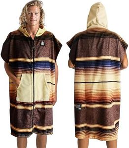 Pilotfish Surf Poncho Changing Robe Towel - Hooded, Zippered Towel Poncho for Beach, Surfing, Swimming | 2 Front Pockets, Machine Washable, (Mocha Serape, Large)
