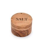 EDHAS Acacia Wood Round Salt and Spice Box with Magnetic Swivel Lids for Kitchen Countertop Salt Engraved on Lid (8.89cm x 8.89 x 6.35cm)