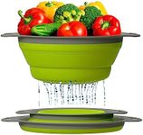 Ultimate Kitchen Strainers Set of 2 - Collapsible Silicone Colanders For Easy Storage by Comfify - Use with Pasta & Veggies or as a Fruit or Berry Bowl with Strainer - Irreplaceable for Campers -Green