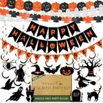 Premium Reusable Halloween Decorations - Halloween Party Decorations, Halloween Garland, Happy Halloween Banner, Trick or Treat Sign, Hanging Halloween Decorations, Spooky Halloween Decorations