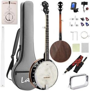 Lotkey 38-Inch 5 String Banjo, Remo Drum Head Full Size Banjos, Resonator and Open-Back Dual Styles with Beginner's Manual, Banjo Strings, Bridge, Tuner, Finger Picks, Strap for Adults, Professional