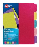 Avery Big Tab Reversible Fashion Dividers, 8 1/2" x 11", Assorted Glitter Colors, Pack of 5