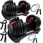 MotionGrey Adjustable Dumbbell Set 5 to 52.5LBs, Weights Exercise Equipment, Workout Dumbbells, Home Gym Barbell, Bonus High Strength Hand Grip (2 Set)