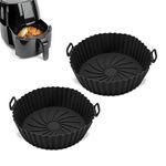 Q Lines® Silicone Air Fryer Liner Round - 2 Pack Reusable Heat-Resistant Pot - Replacement for Disposable Parchment Paper Liners, Greaseproof Kitchen Accessories, Compatible with COSORI, Ninja, Tower