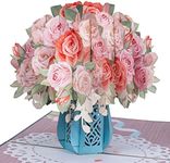 Paper Love 3D Pink Roses Pop Up Card, 5" x 7" Cover - Includes Envelope and Note Card