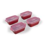 Souper Cubes Stoneware - 5" Square Baking Dish with Silicone Covers - Ceramic Baking Pan Set - Kitchen Essentials and Bakeware - Set of 4 - Cranberry