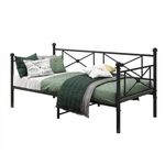 ARFARLY Metal Daybed with Steel Slat Platform, Twin XL Size Sofa Bed Frame with Headboard No Box Spring Needed, Black