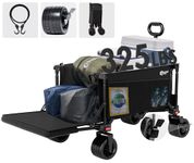 PORTAL Collapsible Folding Beach Wagon with Big Wheels and Tailgate for Sand, 325LBS Heavy Duty Utility Wagon Cart with Brakes, 300L Large Capacity Foldable Beach Cart for Camping, Grocery, Sports