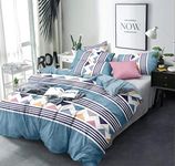 TIB The Intellect Bazaar Glace Cotton Zipper Duvet Cover with Elastic Fitted Bedsheet Queen Size and 2 Pillow Covers (4 Pcs Set 80x90 / 60x78) Zigzag Blue