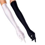 DH Women's Evening Gloves 22" Long White/Black Satin Finger Gloves - 2 Pairs Pack, Black / White, One Size