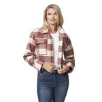 Jessica Simpson Women's Lenna Cropped Fleece Jacket, Window Plaid - Gardenia, XL