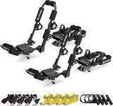 ARKSEN 2 Pair Universal Folding Kayak Roof Rack with 4 Lashing Strap, 4 Stern Tie Down Straps, 4 Anchor Straps, Heavy-Duty Adjustable J-Bar Kayak Carrier for Car, SUV, and Truck