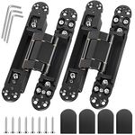 Invisible Door Hinges (2 pcs) -7 Inch Black Hidden Hinges for Doors, 3 Way Adjustable & 180 Deg Swing & Upgraded Copper Support Invisible Hinge, Heavy-Duty Concealed Door Hinges 177Lbs Load-Bearing