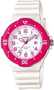 CASIO Women's Diver Look Analog Digital Watch, White Dial, White Band, Pink Numbers