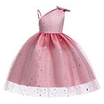 Kids Party Dress Vintage Sleeveless Sequin Tulle Frocks Princess Wedding Pageant Ball Formal Dresses Pink 7-8 Years