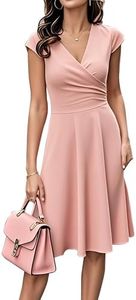 oxiuly Vintage Women Sumnmer Pink Dresses 2025 Trendy Elegant Midi Formal Ladies Chic V-Neck Party Church Tea Dresses OX233 Pink Solid XL