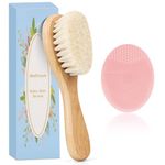 MolYuan 2PCS Baby Hair Brush, Goat Bristles Brush and Pink Baby Silicone Brush Set for Cradle Cap Wood Bristle Brush for Newborns and Toddlers