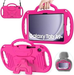 AVAWO Kids Case for Samsung Galaxy Tab A9+/A9 Plus 11 Inch 2023 Case, with Strap, Shockproof Lightweight Handle Stand 2023 Model (SM-X210/X216/X218) with Lanyard, Rose