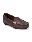 egoss Lady Boss X Premium Genuine Leather Loafer Casual Shoes for Women (Maroon-5)-LD-228