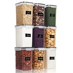 Vtopmart Set of 9 Airtight Food Storage Containers with Lids,Plastic Kitchen Pantry Organizers and Flour Storage,BPA Free Dry Food Keepers, 2L Cereal Containers with 24 Labels,Black