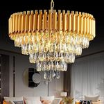 MAZAYA Modern K9 Crystal Gold Chandeliers | 3-Tier Round Crystal Chandelier | Chandelier for Living Room | Modern Ceiling Light Jhumar for Hall | Jhoomar for Living Room, Home Decoration - 600 mm