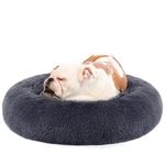 Feandrea Dog Bed, Cat Bed, Calming Donut Pet Bed for Dogs and Cats, Soft Fluffy Plush, Round, Washable Cover, Anti-Slip Bottom, 32 Inches Dia., Dark Gray UPGW040G02