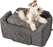 Snoozer Dog Car Seat with Storage Tray: Lookout II Dog Booster Car Seat Medium Sized Dog, Pet Car Seat to Help Car Sickness for Dogs, Included Harness Strap, Merlin Pewter Removable Washable Cover