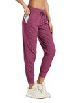 Willit Women's Studio Joggers Dance Hiking Travel Pants Striped Workout Lounge Drawstring Pants with Pockets Rose Red 16