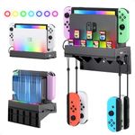 Wolibear RGB Wall Mount for Nintendo Switch/OLED, Switch Stand Holder with 7 Game Card Slots, 7 Light Modes and 4 Joy Con Hooks, Store Switch Console and Accessories Near or Behind TV, Black