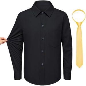 Boys Black Stretch Dress Shirt, Kids Long Sleeve Button Down Shirt Size 12