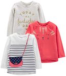 Simple Joys by Carter's Girls' 3-Pack Graphic Long-Sleeve Tees, Kitty/Glitter/Purse, 2T