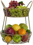 Mikasa Gourmet Basics by Loop and Lattice Metal 2-Tier Round Fruit Storage Basket, Matte Gold,5 quarts