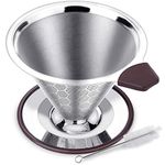 FOXAS Pour Over Coffee Filter Stainless Steel Reusable Coffee Dripper Paperless Drip Cup Coffee Maker Stainless Steel Coffee Filter