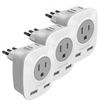3 Pack Italy Travel Adapter, VINTAR Grounded Italy Plug Adapter with 2 USB and 2 American Outlets, 4 in 1 Power Adapter for Italy Uruguay Chile, Type L
