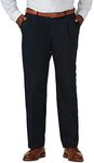 Haggar Mens Work to Weekend No Iron Twill Pleat Front - Regular and Big & Tall Sizes Casual Pants, Dark Navy, 44W x 30L US, Dark Navy- Pleat, 44W x 30L