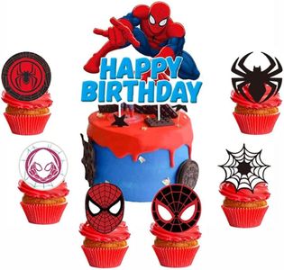 25 Pcs Spiderman Happy Birthday Cake Topper Cupcake Toppers for Kids Superhero-Theme Birthday Party Decorations