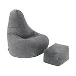 Loft 25 Gamer Recliner Bean Bag Chair | Indoor Living Room Adult Beanbag Seat | Soft Touch Ergonomically Designed Lounger | Comfy & Durable (Bean Bag+Footstool, Graphite)