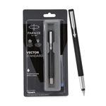 Parker Vector Standard Fountain Pen| Black Body Color With 1 Ink Cartridge | Unique Gifts For Employees | Ideal For Corporate Use