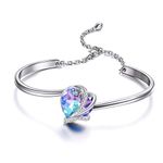 AOBOCO I Love You Jewelry Sterling Silver Love Bracelet, Hypoallergenic Heart Bangle for Women, Blue-purple Crystal from Austria, Anniversary Birthday Gifts for Wife Girlfriend Grandma Fiancée