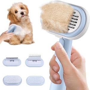 NATNAV Spazzola per Cani e Gatti, 5 in 1 Toelettatura Spazzola per Animali Domestici per Capelli Corti e Lunghi, con Impugnatura Ergonomica e Un Solo clic Design Spazzola per Gatti e Cani, Blu
