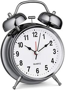 Bernhard Products Analog Alarm Clock Twin Bell 4" Silver Metal Extra Loud Quartz Battery Operated with Backlight Silent Non-Ticking for Bedside Desk Vintage Retro Antique Decorative Old School, Chrome