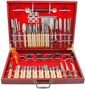 eoocvt Culinary Carving Tool Set Fruit Vegetable Food Garnishing Cutting Slicing Peeling Culinary Garnish Tools Kit (80 pcs) with Portable Upscale Red Wood Box