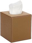 BTSKY PU Leather Squre Tissue Box Cover - Household/Office Cube Tissue Holder Box, Textured Tissue Paper Box Case Napkin Holder, Camel