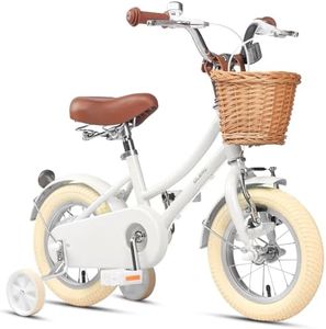 Glerc 12 Inch Kids Girls Bike for 3 4 5 Years Old Little Girls Retro Vintage Style Bicycles with Basket,Stabilisers and Bell,Color White