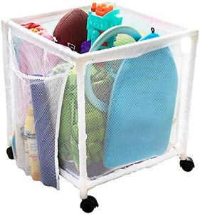 Essentially Yours Rolling Pool Storage Small Organizer Bin, (18" W x 18" L x 20" H), White Style 417244