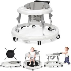 Baby Walker Foldable with 9 Adjustable Heights, Baby Walker with Wheels Portable, Infant Toddler Walker for Baby Boy Girls 6-18 Months (White)