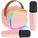 Kids Karaoke Machine Toy Set,BONAOK Portable Mini Bluetooth Speaker with Wireless Microphone Singing Toy for Girls Boys Birthday Gifts for Years Old 4, 5, 6, 7+ 2MIC P-Ink