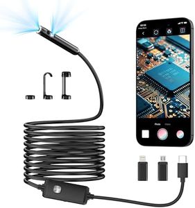 Endoscope Camera with Light(Dual-Lens),1920P HD Borescope with 8 Adjustable LED Lights, IP67 Waterproof Endoscope with Semi-Rigid Snake Cable, Inspection Borescope for iOS and Android-16.4ft